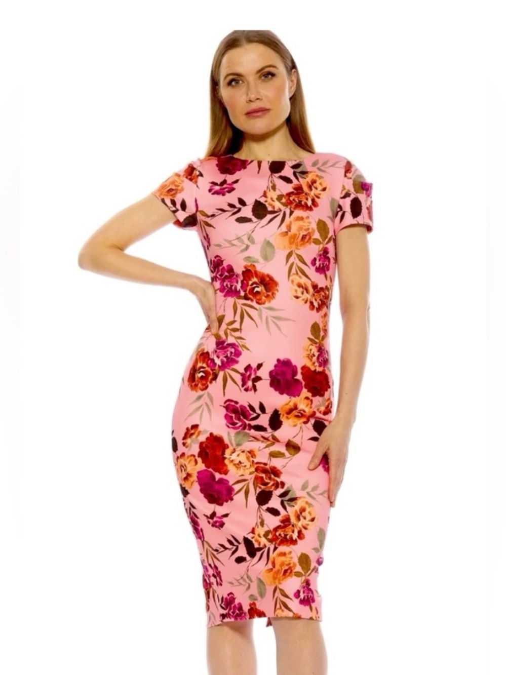 Alexia Admor Crysta stretch sheath pink floral dress size medium